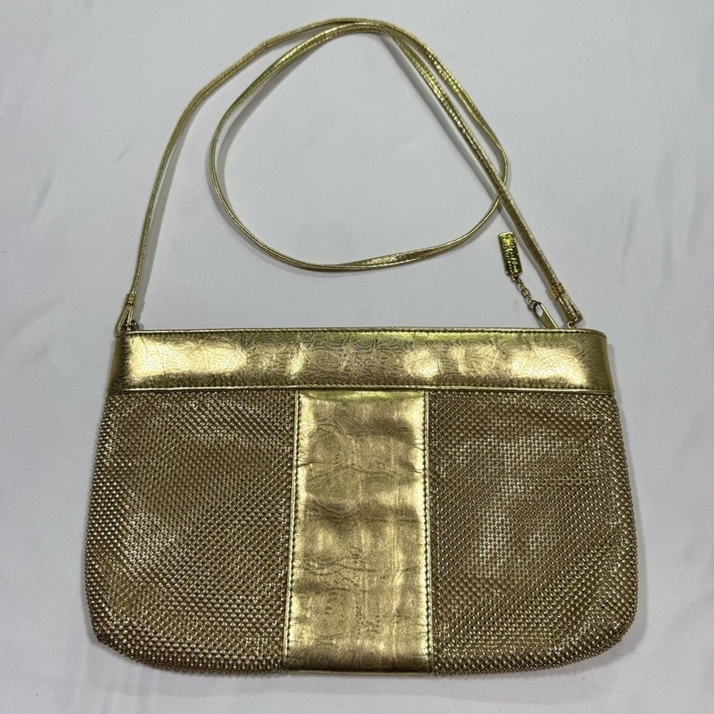 Whiting and Davis Crossbody Gold Metal Mesh Evening Bag - Picture 8 of 15